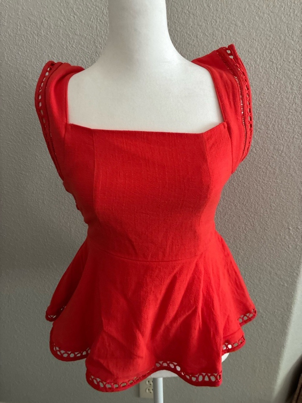 Entro Red Square-Neck Peplum Top